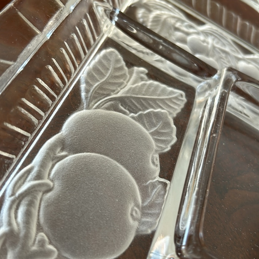 Glass Serving Dish 5 Compartments Heavy Plate w/Divided Areas Frosted Images - Picture 5 of 6
